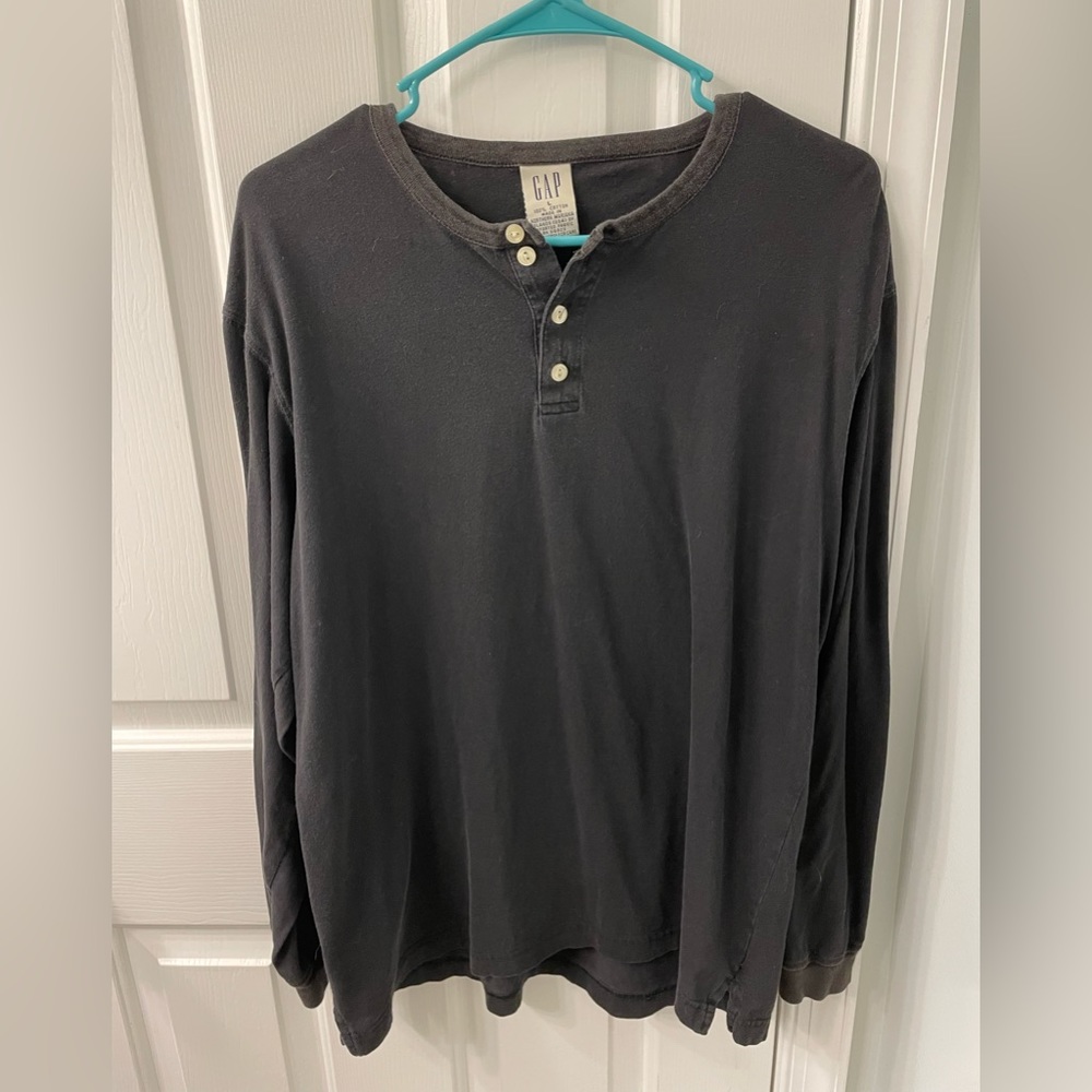 GAP Mens long sleeve vintage classic black Henley